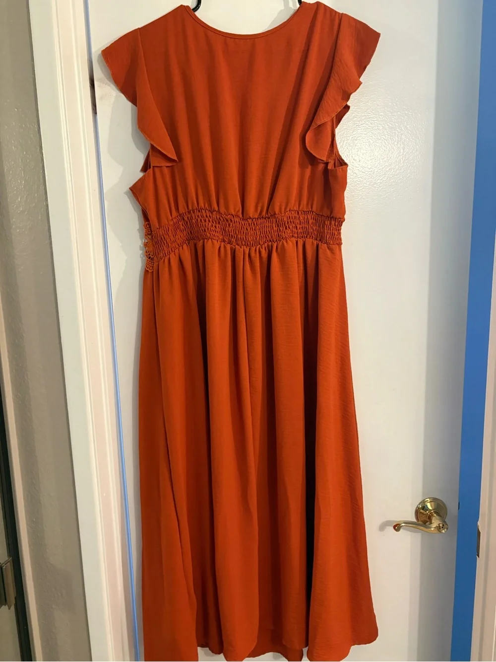 Women's Rust Orange Lace-Trim Midi Dress - Picture 5 of 5